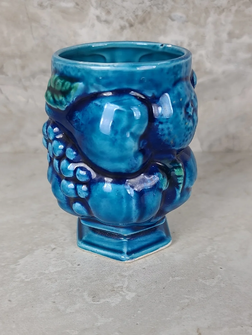 Vtg Inarco Mood Indigo Blue Glazed Fruit Mug Inarco Japan Blue Ceramic Cup Vase - Picture 2 of 14